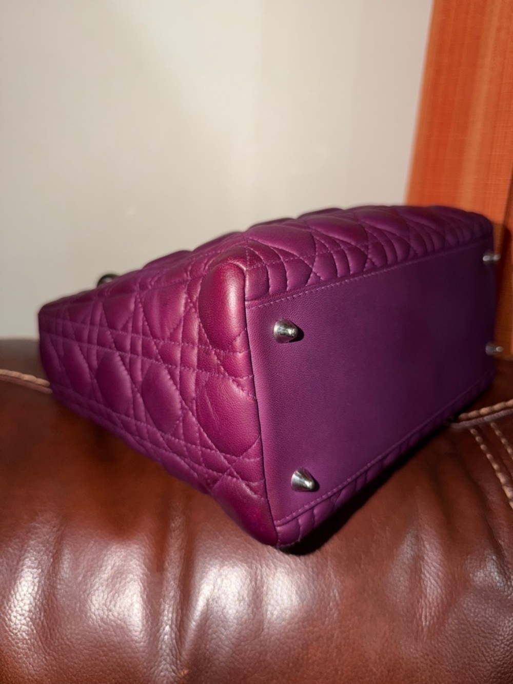 ‼️Authentic Christian Dior Lady Dior Cannage Medium Plum Leather Satchel Bag - Picture 8 of 16